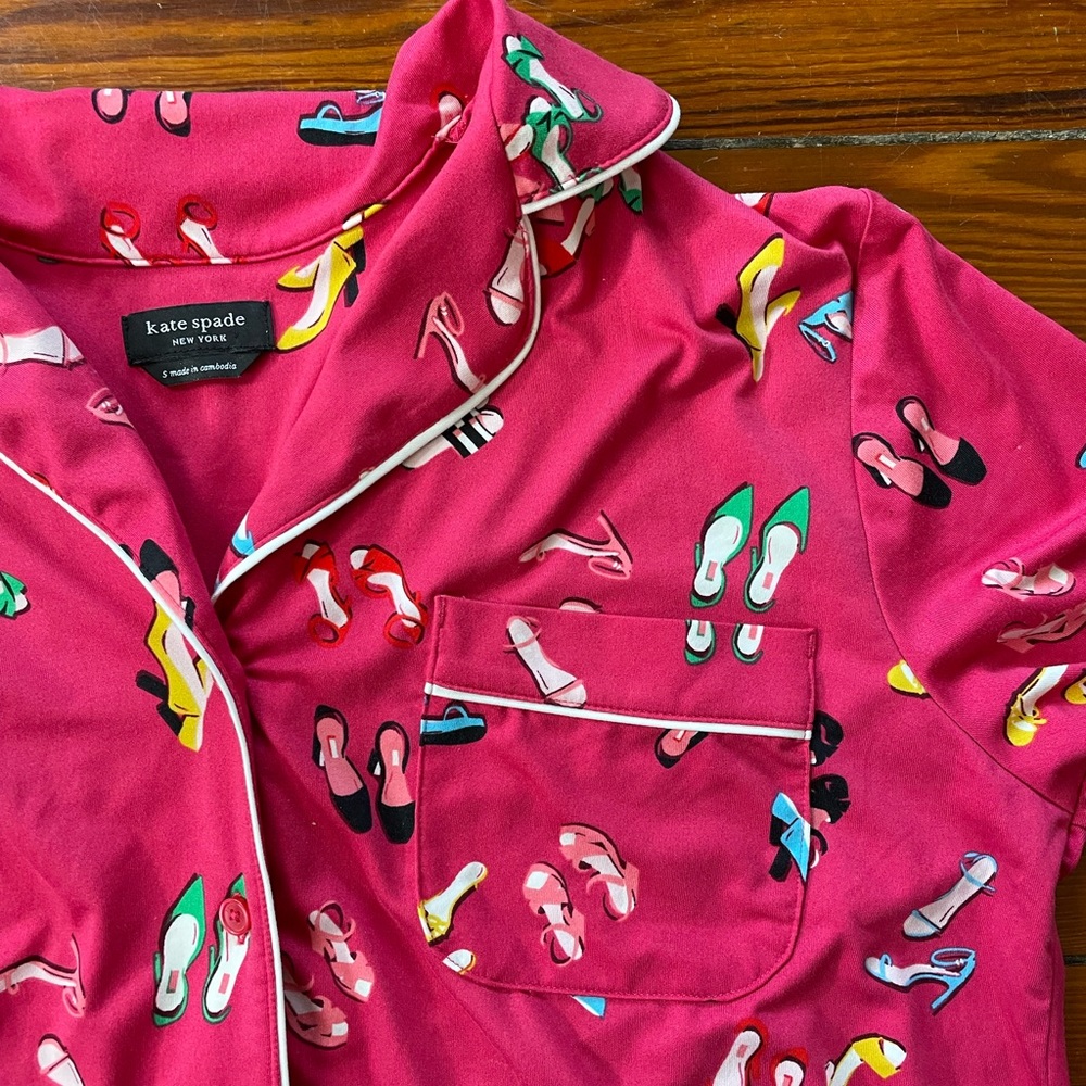 kate spade Pink Pajama Set with Multicolor Shoe Print - Picture 11 of 16